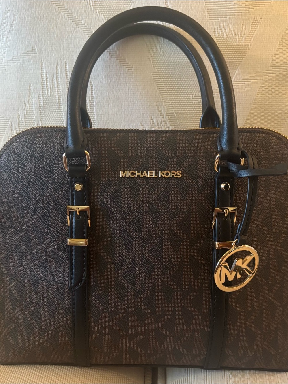 Michael Kors Dark Brown and Black Logo Bedford Legacy Dome Satchel